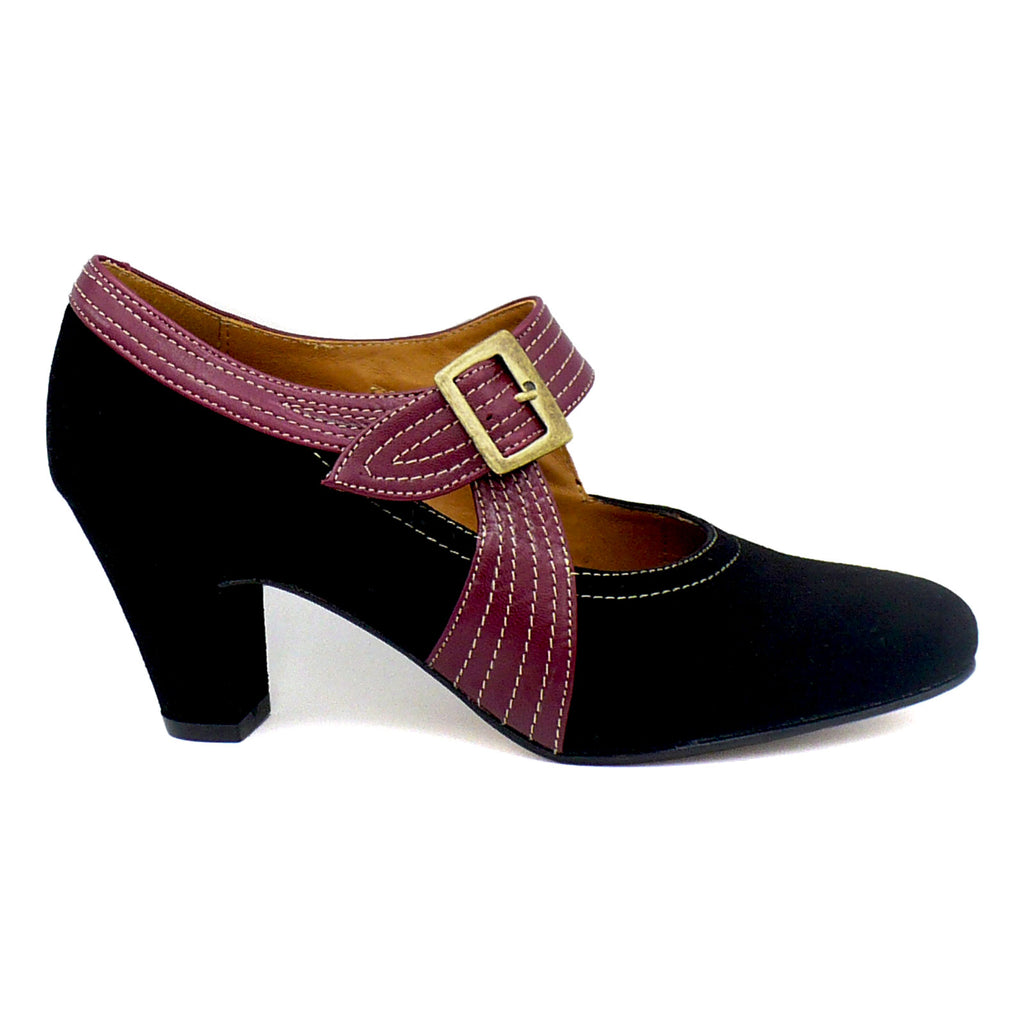 vintage dress and shoes Deco Black Suede/Red Leather / 10